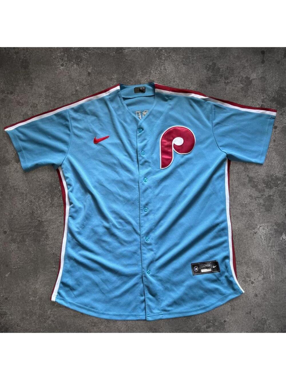 Fire Nike MLB Philadelphia Phillies Aaron Nola powder blue jersey